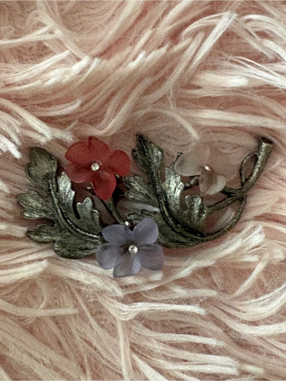 Vintage Lia Sophia Floral Leaf Trio Brooch on Antiqued Silver Tone Brooch